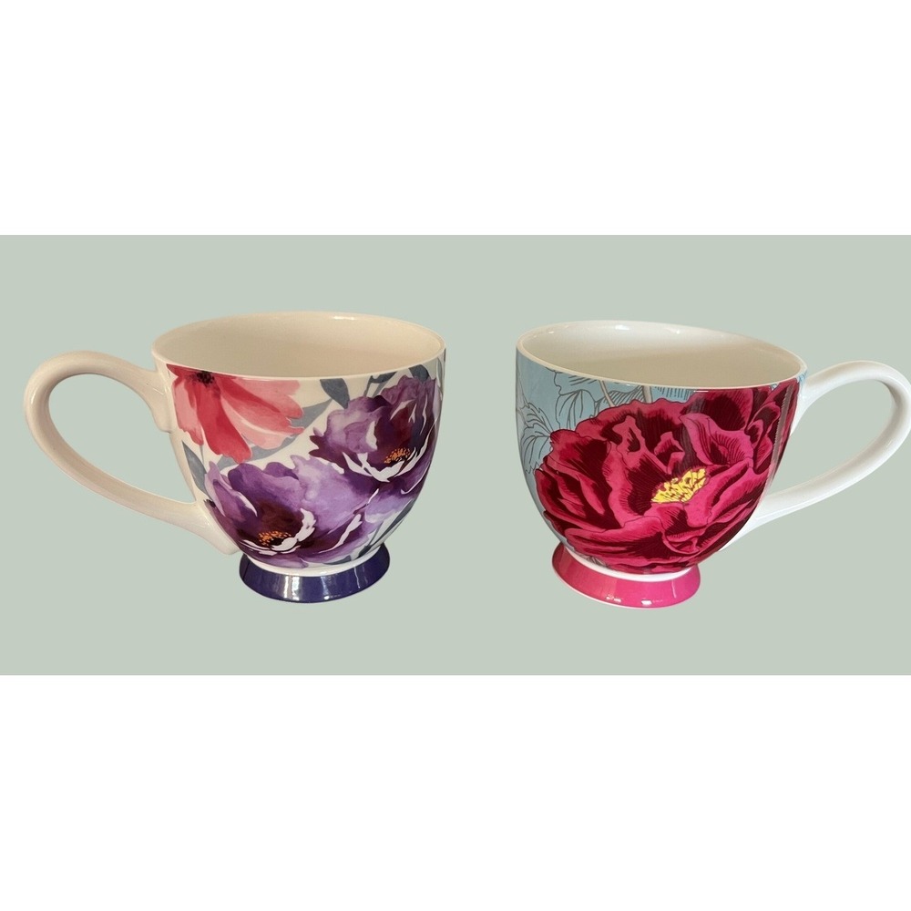 Portobello By Design Floral Pedestal Mugs Roses Bone China Cottagecore